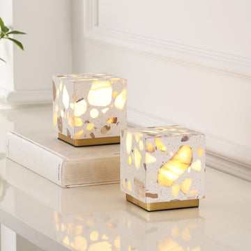 Lara 4.63" Modern Glam Terrazzo Rechargeable/Cordless Dimmable Integrated LED Mini Table Lamp with Touch Sensor - JONATHAN Y